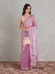 RICH LOOK SOFT BURBERRY JIMMY CHOO EMBROIDERY SEQUENCE WORK SAREE WITH UNSTITCHED BLOUSE FESTIVE WEAR WHOLESALE PRICE ETHNIC GARMENT (4)