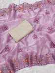 RICH LOOK SOFT BURBERRY JIMMY CHOO EMBROIDERY SEQUENCE WORK SAREE WITH UNSTITCHED BLOUSE FESTIVE WEAR WHOLESALE PRICE ETHNIC GARMENT (4)