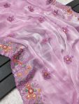 RICH LOOK SOFT BURBERRY JIMMY CHOO EMBROIDERY SEQUENCE WORK SAREE WITH UNSTITCHED BLOUSE FESTIVE WEAR WHOLESALE PRICE ETHNIC GARMENT (4)