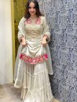 RICH LOOK VICHITRA SILK EMBROIDERY SEQUENCE AND CODING WORK TOP SHARARA WITH DUPATTA OFF WHITE