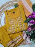 RICH LOOK VISCOSE CHANDERI SEQUENCE CODING EMBROIDERY WORK TOP BOTTOM WITH DUPATTA FESTIVE WEAR WHOLESALE PRICE ETHNIC GARMENT (7)