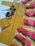 RICH LOOK VISCOSE CHANDERI SEQUENCE CODING EMBROIDERY WORK TOP BOTTOM WITH DUPATTA FESTIVE WEAR WHOLESALE PRICE ETHNIC GARMENT (7)