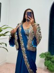 RICH LOOOK CHINON EMBROIDERY AND MOTI LACE BORDER WORK READY TO WEAR SAREE WITH BLOUSE AND KOTI PARTY WEAR WHOLESALE PRICE ETHNIC GARMENT (13)