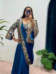 RICH LOOOK CHINON EMBROIDERY AND MOTI LACE BORDER WORK READY TO WEAR SAREE WITH BLOUSE AND KOTI PARTY WEAR WHOLESALE PRICE ETHNIC GARMENT (13)