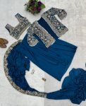 RICH LOOOK CHINON EMBROIDERY AND MOTI LACE BORDER WORK READY TO WEAR SAREE WITH BLOUSE AND KOTI PARTY WEAR WHOLESALE PRICE ETHNIC GARMENT (13)