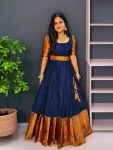 TRADITIONAL NARAYAN PETH COTTON ZARI WEAVING WORK ONLY GOWN BLUE