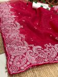 TRADITIONAL ORGANZA EMBROIDERY ARC BORDER WORK SAREE WITH UNSTITCHED BLOUSE PARTY WEAR WHOLESALE PRICE ETHNIC GARMENT (7)