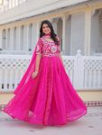 TRENDING BANDHEJ FAUX GEORGETTE EMBROIDERY SEQUENCE WORK GOWN WITH DUPATTA FESTIVE WEAR WHOLESALE PRICE ETHNIC GARMENT (9)