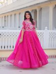 TRENDING BANDHEJ FAUX GEORGETTE EMBROIDERY SEQUENCE WORK GOWN WITH DUPATTA FESTIVE WEAR WHOLESALE PRICE ETHNIC GARMENT (9)