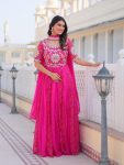 RENDING BANDHEJ FAUX GEORGETTE EMBROIDERY SEQUENCE WORK GOWN WITH DUPATTA RANI