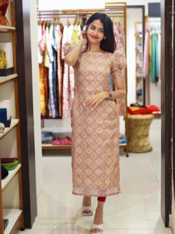 TRENDING CHANDERI SILK DIGITAL PRINTED ONLY KURTI BABY PINK