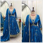 TRENDING CHINON EMBROIDERY SEQUENCE WORK ALIA CUT DESIGN GOWN BOTTOM WITH DUPATTA PARTY WEAR WHOLESALE PRICE ETHNIC GARMENT (1)