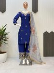 TRENDING CHINON EMBROIDERY SEQUENCE WORK TOP PALAZZO WITH DUPATTA BLUE