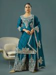 TRENDING CHINON SILK EMBROIDERY WORK TOP PALAZZO WITH DUPATTA RAMA