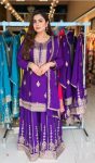 TRENDING CHINON SILK EMBROIDERY SEQUENCE WORK TOP SHARARA WITH DUPATTA PURPLE