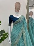 TRENDING CRUNCHY SILK EMBROIDREY SEQUENCE WORK SAREE WITH UNSTITCHED BLOUSE PARTY WEAR WHOLESALE PRICE ETHNIC GARMENT (8)