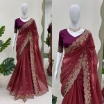 TRENDING CRUNCHY SILK EMBROIDREY SEQUENCE WORK SAREE WITH UNSTITCHED BLOUSE PARTY WEAR WHOLESALE PRICE ETHNIC GARMENT (15)
