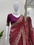 TRENDING CRUNCHY SILK EMBROIDREY SEQUENCE WORK SAREE WITH UNSTITCHED BLOUSE PARTY WEAR WHOLESALE PRICE ETHNIC GARMENT (15)