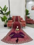 TRENDING CRUNCHY SILK EMBROIDREY SEQUENCE WORK SAREE WITH UNSTITCHED BLOUSE PARTY WEAR WHOLESALE PRICE ETHNIC GARMENT (15)