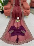 TRENDING CRUNCHY SILK EMBROIDREY SEQUENCE WORK SAREE WITH UNSTITCHED BLOUSE PARTY WEAR WHOLESALE PRICE ETHNIC GARMENT (15)