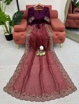 TRENDING CRUNCHY SILK EMBROIDREY SEQUENCE WORK SAREE WITH UNSTITCHED BLOUSE PARTY WEAR WHOLESALE PRICE ETHNIC GARMENT (15)