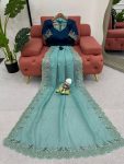 TRENDING CRUNCHY SILK EMBROIDREY SEQUENCE WORK SAREE WITH UNSTITCHED BLOUSE PARTY WEAR WHOLESALE PRICE ETHNIC GARMENT (8)