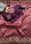 TRENDING CRUNCHY SILK EMBROIDREY SEQUENCE WORK SAREE WITH UNSTITCHED BLOUSE PARTY WEAR WHOLESALE PRICE ETHNIC GARMENT (15)