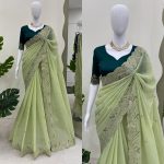 TRENDING CRUNCHY SILK EMBROIDREY SEQUENCE WORK SAREE WITH UNSTITCHED BLOUSE PARTY WEAR WHOLESALE PRICE ETHNIC GARMENT (7)