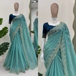 TRENDING CRUNCHY SILK EMBROIDREY SEQUENCE WORK SAREE WITH UNSTITCHED BLOUSE PARTY WEAR WHOLESALE PRICE ETHNIC GARMENT (8)