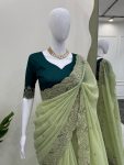 TRENDING CRUNCHY SILK EMBROIDREY SEQUENCE WORK SAREE WITH UNSTITCHED BLOUSE PARTY WEAR WHOLESALE PRICE ETHNIC GARMENT (7)