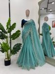 TRENDING CRUNCHY SILK EMBROIDREY SEQUENCE WORK SAREE WITH UNSTITCHED BLOUSE PARTY WEAR WHOLESALE PRICE ETHNIC GARMENT (8)
