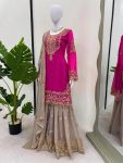 TRENDING GEORGETTE CODING SEQUENCE EMBROIDERY WORK TOP SHARARA WITH DUPATTA PARTY WEAR WHOLESALE PRICE ETHNIC GARMENT (5)