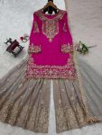 TRENDING GEORGETTE CODING SEQUENCE EMBROIDERY WORK TOP SHARARA WITH DUPATTA PARTY WEAR WHOLESALE PRICE ETHNIC GARMENT (5)