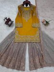TRENDING GEORGETTE CODING SEQUENCE EMBROIDERY WORK TOP SHARARA WITH DUPATTA PARTY WEAR WHOLESALE PRICE ETHNIC GARMENT (9)