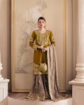 TRENDING GEORGETTE CODING SEQUENCE EMBROIDERY WORK TOP SHARARA WITH DUPATTA YELLOW