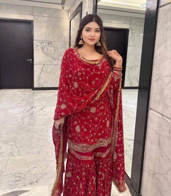 TRENDING GEORGETTE EMBROIDERY SEQUENCE WORK TOP SHARARA WITH DUPATTA RANI