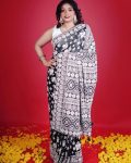 TRENDING GEORGETTE THREAD EMBROIDERY WORK SAREE WITH UNSTITCHED BLOUSE BLACK