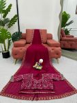 TRENDING GEORGETTE THREAD SEQUENCE WORK SAREE KAMAR BELT WITH UNSTITCHED BLOUSE PARTY WEAR WHOLESALE PRICE ETHNIC GARMENT (4)