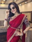 TRENDING GEORGETTE THREAD SEQUENCE WORK SAREE KAMAR BELT WITH UNSTITCHED BLOUSE PARTY WEAR WHOLESALE PRICE ETHNIC GARMENT (4)