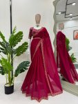 TRENDING GEORGETTE THREAD SEQUENCE WORK SAREE KAMAR BELT WITH UNSTITCHED BLOUSE RANI