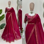 TRENDING GEORGETTE THREAD SEQUENCE WORK SAREE KAMAR BELT WITH UNSTITCHED BLOUSE PARTY WEAR WHOLESALE PRICE ETHNIC GARMENT (4)