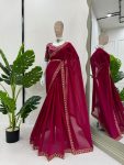 TRENDING GEORGETTE THREAD SEQUENCE WORK SAREE KAMAR BELT WITH UNSTITCHED BLOUSE PARTY WEAR WHOLESALE PRICE ETHNIC GARMENT (4)