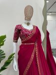 TRENDING GEORGETTE THREAD SEQUENCE WORK SAREE KAMAR BELT WITH UNSTITCHED BLOUSE PARTY WEAR WHOLESALE PRICE ETHNIC GARMENT (4)
