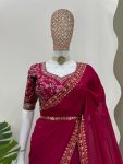 TRENDING GEORGETTE THREAD SEQUENCE WORK SAREE KAMAR BELT WITH UNSTITCHED BLOUSE PARTY WEAR WHOLESALE PRICE ETHNIC GARMENT (4)