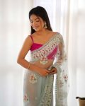 TRENDING NET EMBROIDERY CHAIN STITCH WORK SAREE WITH UNSTITCHED BLOUSE PARTY WEAR WHOLESALE PRICE ETHNIC GARMENT (2)