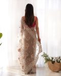 TRENDING NET EMBROIDERY CHAIN STITCH WORK SAREE WITH UNSTITCHED BLOUSE PARTY WEAR WHOLESALE PRICE ETHNIC GARMENT (9)
