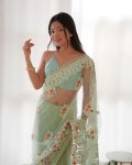 TRENDING NET EMBROIDERY CHAIN STITCH WORK SAREE WITH UNSTITCHED BLOUSE PARTY WEAR WHOLESALE PRICE ETHNIC GARMENT (7)