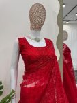 TRENDING NET THREAD SEQUENCE WORK SAREE WITH UNSTITCHED BLOUSE PARTY WEAR WHOLESALE PRICE ETHNIC GARMENT (6)