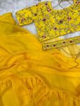 TRENDING ORGANZA PLAIN RUFFLE WORK LEHENGA SAREE WITH STITCHED BLOUSE PARTY WEAR WHOLESALE PRICE ETHNIC GARMENT (12)