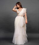 TRENDING ORGANZA PLAIN RUFFLE WORK LEHENGA SAREE WITH STITCHED BLOUSE PARTY WEAR WHOLESALE PRICE ETHNIC GARMENT (18)